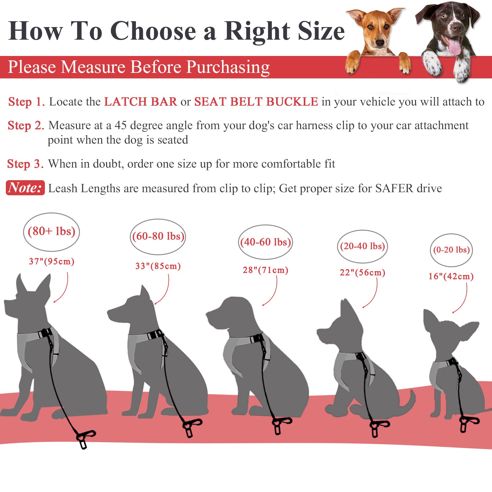 Vivaglory Dog Seat Belt, Chew Proof Waterproof Multi-Functional Dogs Safety Belt, Heavy Duty Steel Rope Pet Car Seatbelt Rrestra